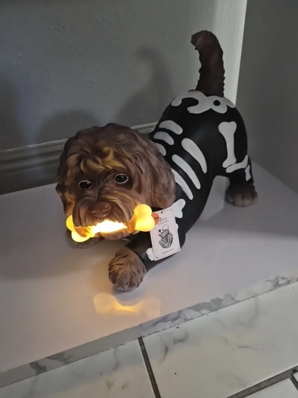 Brown Dog Skeleton LED Halloween Figurine